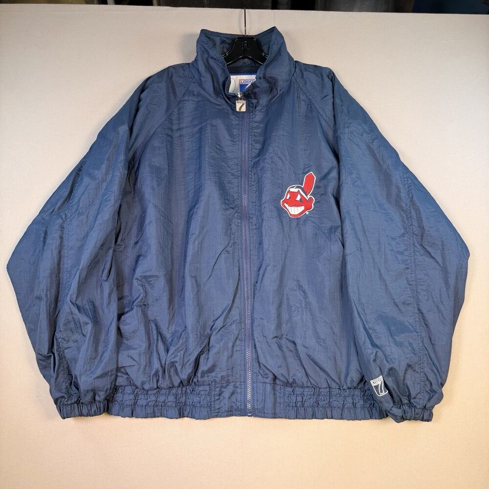 Vintage 90s Cleveland Indians Logo 7 Windbreaker Jacket-Size XL EUC